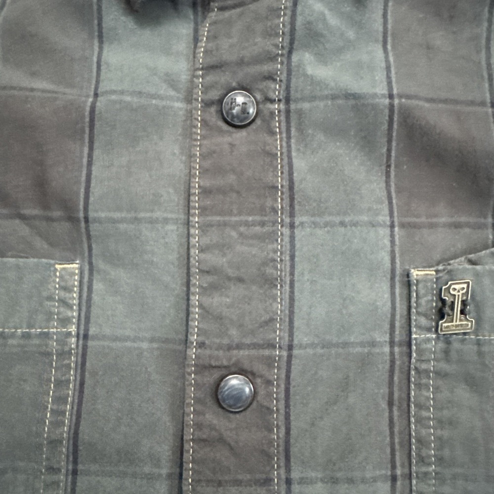 Harley Davidson 1 Shirt Mens XL Blue Plaid Black‎ Pearl Snap Short Sleeve - Picture 6 of 9